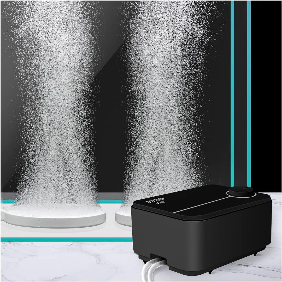 Aquarium Ultra-Quiet Air Pump - Adjustable Fish Tank Aerator with Dual Outlet Pump, 8w 8L/min Oxygen Pump for 20-600 Gallon Tank (Only Air Pump) (Black-K3 8W)