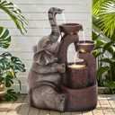20" Elephant Outdoor Fountain LED 3-Tier Waterfall, Bronze