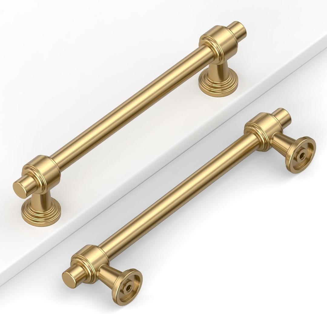 10 Pack 5"(128mm) Champagne Gold Cabinet Pulls Kitchen Cabinet Handles Brushed Bronze Cabinet Hardware Drawer Pulls for Cupboard