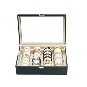 XHMQYC Bracelets Organizer Rods Bangles Display Holder, Clear See through Lid Leather Velvet Jewelry Storage Box Case for Women, 4 Rods Black Leather