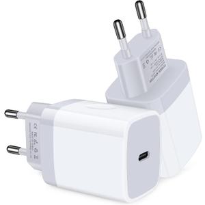 USB C Adapter, European Plug Adapter, 2-Pack Fast 20W Europe Travel Plug Power Adapter Type C Wall Chargers for iPhone 17 16 15 14 13 12 11 Pro Max XR XS X 8,Samsung Galaxy S25 A17,iPad,Google Pixel