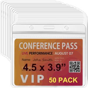 Large Horizontal Badge Holder Bulk 50 Pack,4x3/4.5"x3.5"/4.5"x3.9"/4.5" x4 ID Badge Holder with Soft Edge- Sealable,Extra Thick Waterproof ID Name Tag Holder PVC Card Holders