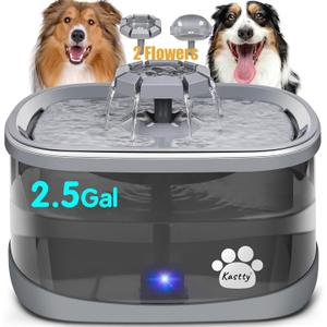 Kastty 2.5Gal/9.5L Dog Water Fountain Extra Large Pet Water Fountain 3 Flow Modes Cat Water Fountain Larger Filter Filtration& Smart LED Pump& Safe Touch, BPA-Free, Quiet for Large Dogs Pets FS68