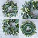 LSKYTOP 1 Pc Green Eucalyptus Round Wreath Artificial Farmhouse Wreath for Door Wall Window Decor, 11Inch/PC