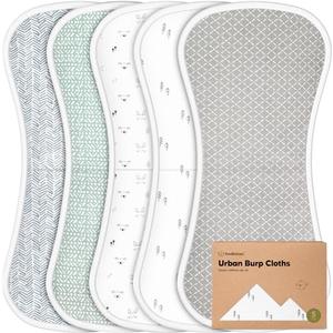 Organic Burp Cloths Baby Boy & Girl - 5-Pack Super Absorbent Cotton Burping Cloths for Babies, Soft & Plush Newborn Spit Up Rags, Infant Towels for Milk Spit Up, Unisex, Large 21" x 10" (Nordic)
