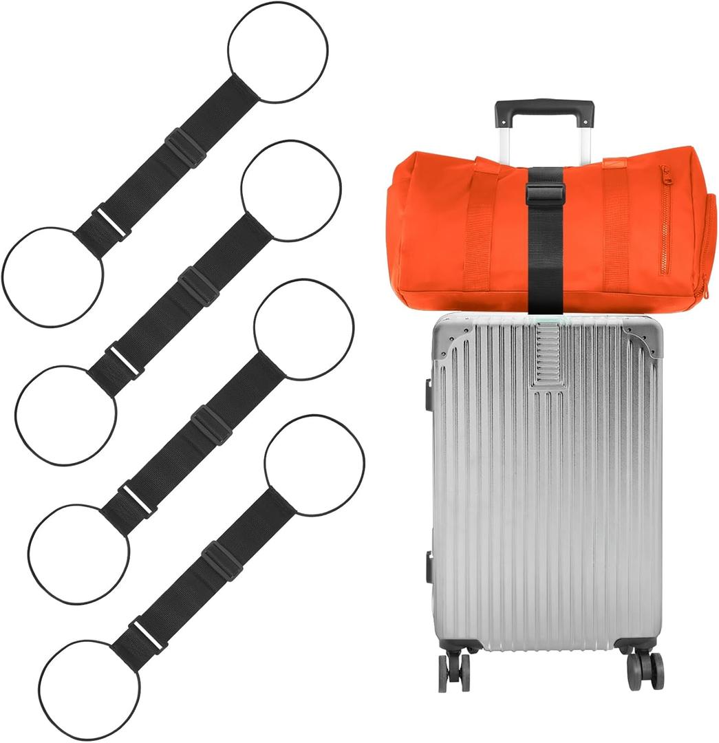 BILIONE Add a Bag Luggage Straps 4 Pack, Adjustable Bungee Elastic Belt to Connect Two Suitcases, Secure Carry On & Travel Essentials (Black)