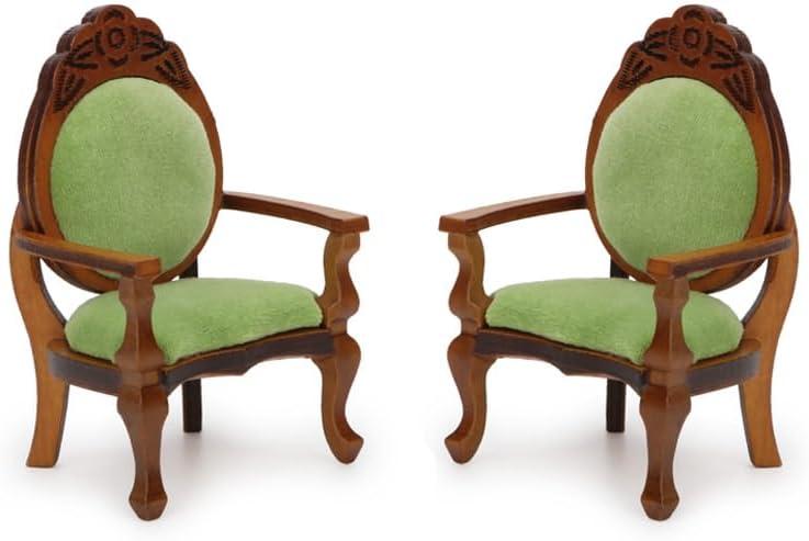 Dollhouse Chair 2PCS Miniature Furniture Retro Vintage Chair Wooden Accessories 1/12 Upholstered Victorian Carved Armchair for Christmas Decoration Ornament (B)