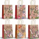 12 Pcs Thank You Party Gift Bags Thank You Kraft Paper Bags with Handles Floral Design Treat Bags for Birthday Present Wrapping