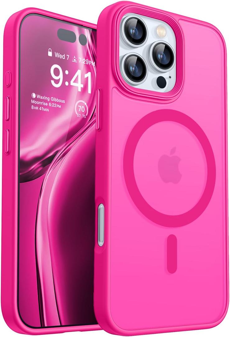 CANSHN Magnetic Compatible with iPhone 16 Pro Max Case [Compatible with Magsafe] [Translucent Matte] Slim Thin Shockproof Protective Bumper Phone Case Cover 6.9 Inch - Hot Pink
