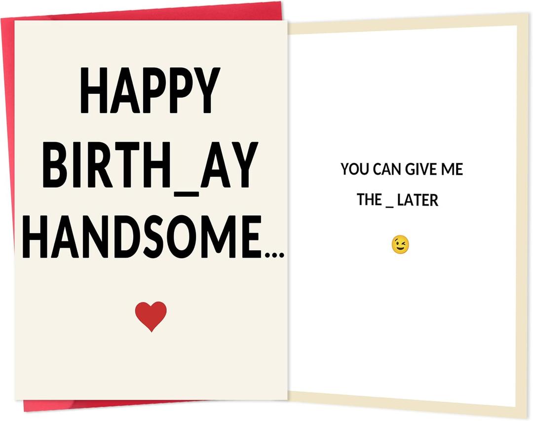 5 x fancu Funny Birthday Card for Boyfriend, Cheeky Card for Husband | 5 x 7 inch cheeky birthday card with matte finish, printed message, red envelope, and sticker for boyfriend or husband