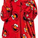 Sesame Street Elmo Character Heads All-Over Print Red Long Oversized Hoodie Wearable Blanket-OSFA