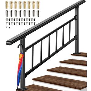 Versatile 4-5 Step Stair Handrails for Outdoor Steps, Adjustable Stair Railings Transitional Exterior Handrails for Step with Hook and Installation Kit