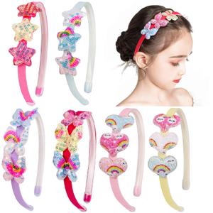 Fishdown Girls Headbands for Kids Glitter Toddler Girl Sequin Hairbands Glitter Heart Rainbow Butterfly Star Non-slip with Teeth (6 PCS) (Color-1)