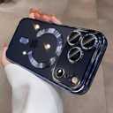 MINFEDUCT Magnetic for iPhone 17 Pro Case Clear Supports Wireless Charging Anti Yellow 17 Pro Case with Camera Len Protector Luxury Plating Soft TPU Shockproof Protective Phone Cover 6.3", Dark Blue