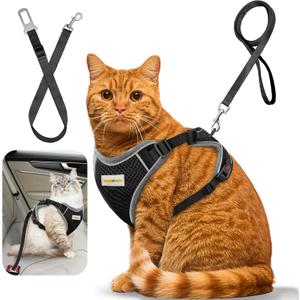 2 x Cat Harness and Leash for Walking, Retractable Cat Harnesses and Leash Set Escape Proof, Breathable Soft Kitten Small Large Harness for Travel Training and Walking, Black, XXS (XXS(chest:8.1"-13.0"))