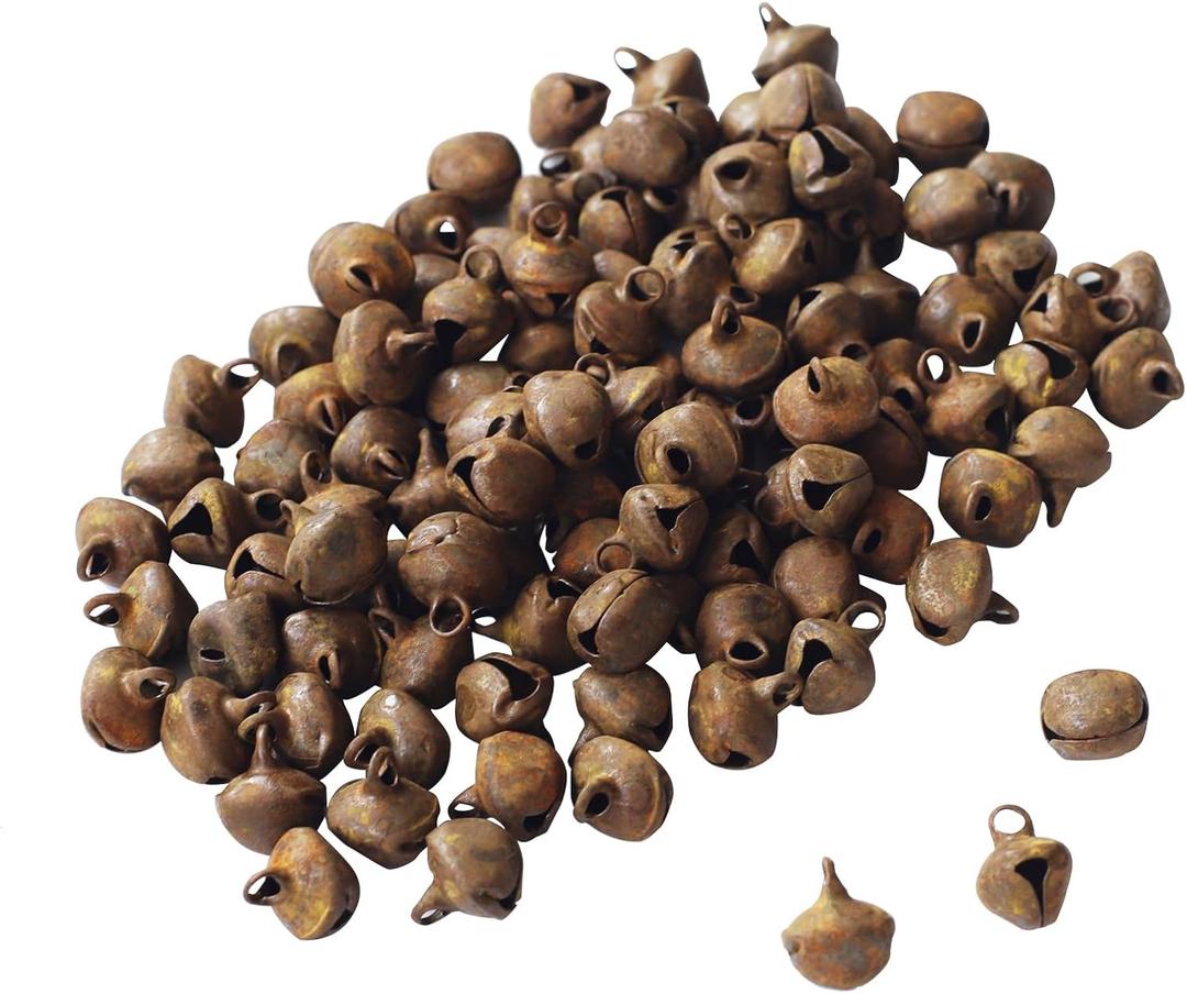 100 Pieces Country Primitive Craft Mini Jingle Bells, Christmas Bells, for Crafting WreathCraft Bells, Holiday Home and Christmas DecorationBells (Rusty 0.39 inch)