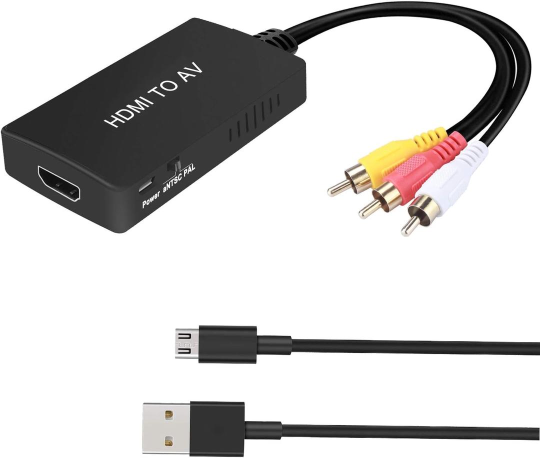 HDMI to RCA Converter, HDMI to AV 3RCA CVBs Composite Video Audio Converter Adapter Supports PAL/NTSC for TV Stick, Roku, Android TV Box, DVD ect, Black