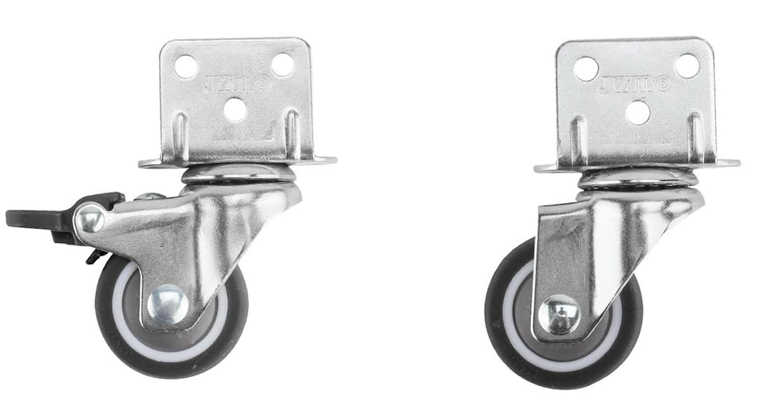 HOWDIA 1.25" Swivel Plate Caster Wheels with Brake L-Bracket Side Mount TPR Rubber Small Furniture Replacement Silent Mute Locking Casters for Furniture Legs Set of 2