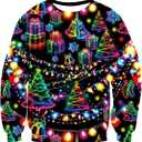 Idgreatim Unisex Ugly Christmas Crewneck Sweatshirt Novelty 3D Graphic Long Sleeve Sweater Shirt (Neon Christmas Tree) XL
