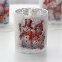 Christmas Votive Candle Holders Set of 3, Snowman Glass Tealight Candle Holders Snowman Table Centerpiece, Tabletop Decoration for Winter New Year Party Decor (Snowman 3)