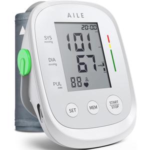 Blood Pressure Monitor, AILE Blood Pressure Machine Upper Arm Large Cuff(8.7"-16.5"), High Automatic Blood Pressure Monitors Cuff for Home Use, (BP) Manual Arm Blood Pressure Monitors, 2 * 99 Memory (White)