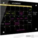 Okydoky Glass Dry Erase Whiteboard,Monthly Calendar Whiteboard,12" x 16",Frameless Glass White Board for Home,School,Office,Black Surface(GlassA-BK-3040)