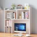 Desk Hutch for Dorm,Wooden Desktop Bookshelf with Storage Display Rack,Freestanding Bookcase for Computer Desk,Desk Top Organizer Shelf for Home Office (White, 31.5″W×7.9″D×35.4″H)
