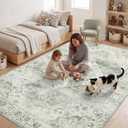 Garvee Sage Green 6x9 Area Rugs for Living Room, Boho Vintage Non-Slip Washable Low-Pile Stain Resistant Soft Carpet for Bedroom Home Office Nursery Kitchen Room Decor