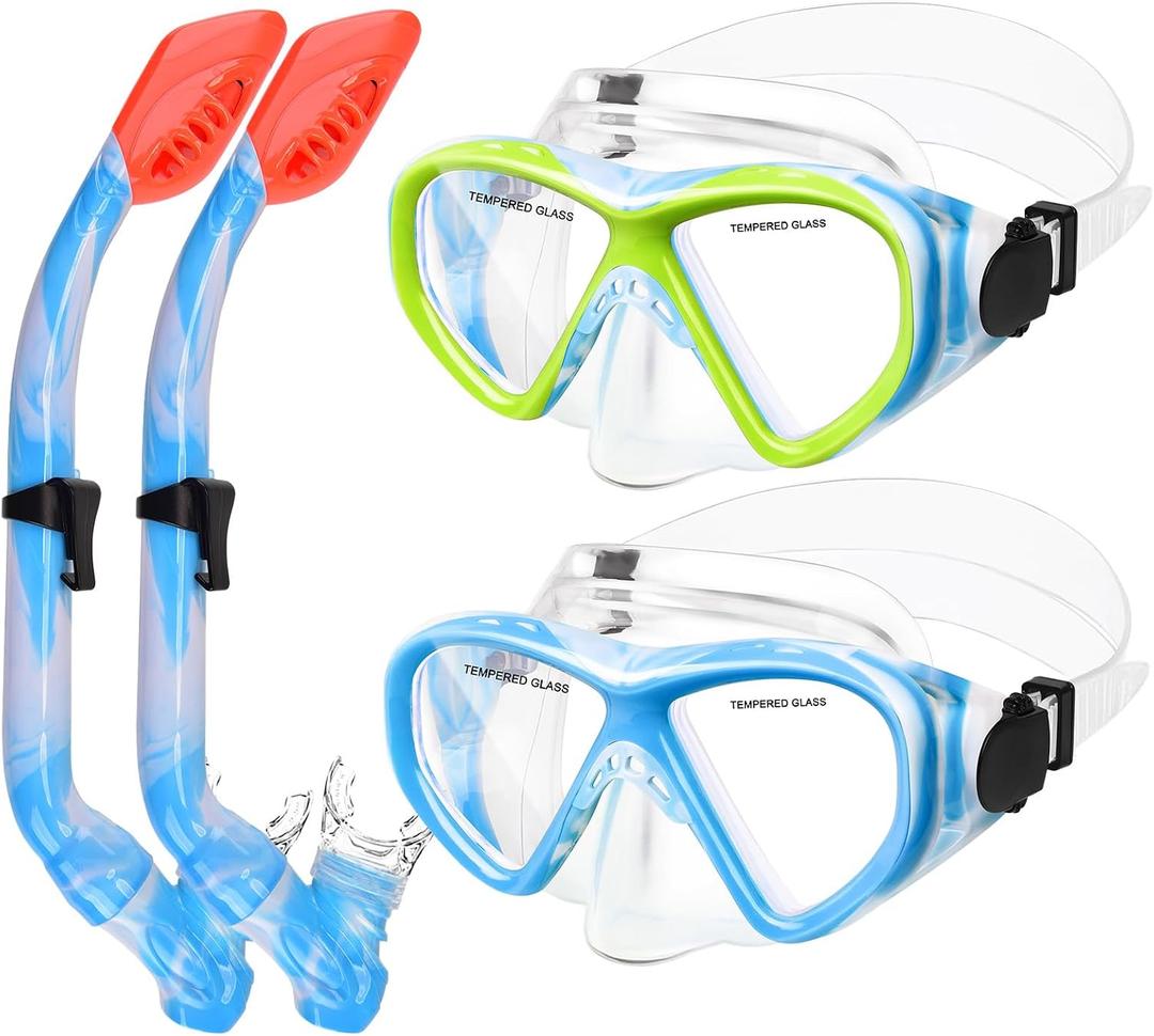 Kids Snorkel Set Dry Top Snorkeling Gear for Kids Youth Boys Girls Junior Age 5-15,Tempered Glass Swimming Diving Mask and Snorkel Set 180 Degree Panoramic View