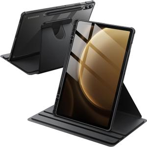 JETech Rotating Case for Samsung Galaxy Tab S10+ 2024/Tab S9 FE+/S9+ 2023 12.4-Inch with S Pen Holder, 360 Degree Rotation Protective Stand Cover Clear Back, Auto Wake/Sleep (Black)