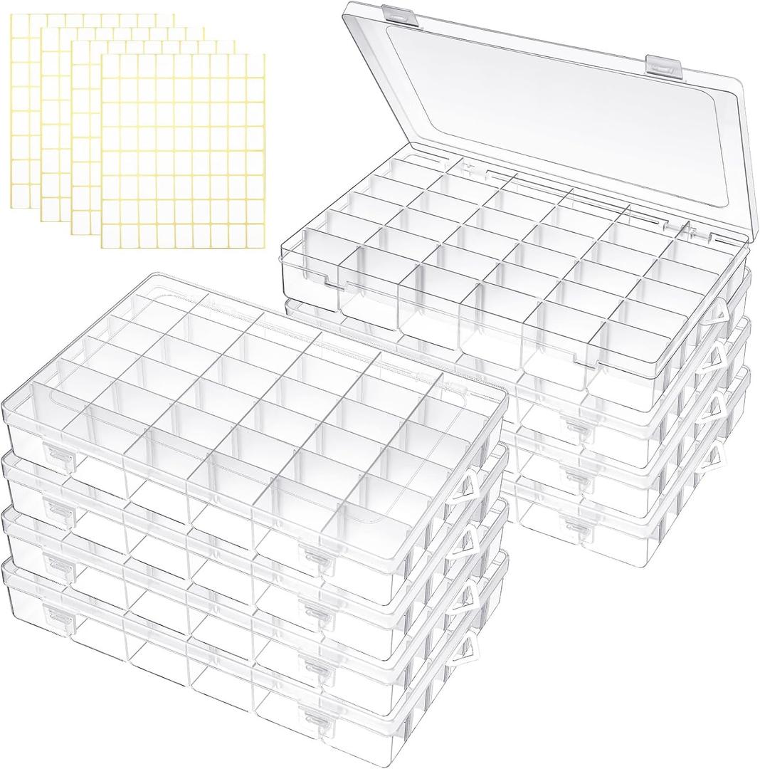 Leelosp 8 Pack 36 Grids Clear Plastic Organizer Storage Box with Adjustable Dividers Small Crafts Organizers Bead Storage Compartment Container for Jewelry Fishing Tackle Nail Parts