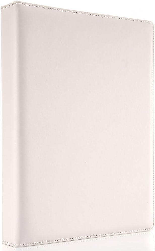 KINGFOM A4 Faux Leather Padfolio Ring Binder Business File Folder Document Holder with Card Holder (3 Ring Binder White)