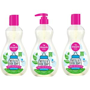 Dapple Baby Fragrance Free Bottle & Dish Soap - (3 Pack) 16.9 fl oz - Cleans Baby Bottles, Sippy Cups, Pacifiers, Breast Pumps, & More - Gently Removes Milk Film & Odors - Includes 1 Pump