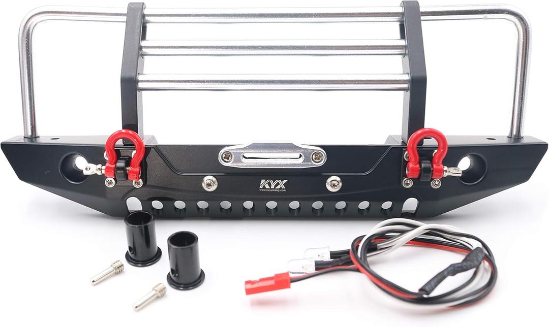 KYX Racing Alloy Front Bumper with LED Lights Upgrades Parts Accessories for RC Crawler Car Axial SCX10 II 90046 Traxxas TRX4 TRX-4 Redcat Gen8 Scout II