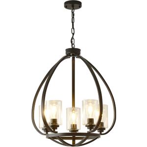 Xilicon Black Classic Foyer Chandelier 5 Light Farmhouse Pendant Lighting Chandelier Light Fixtures Ceiling Hanging with Square Cage Shades Fixtures for Kitchen Dining Room Entryway by Xilicon