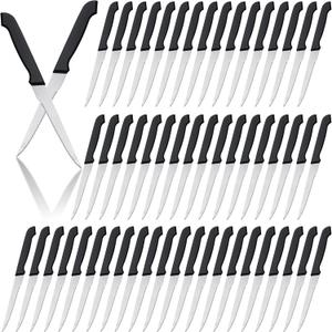 Therwen 100 Pieces Serrated Edge Pointed Tip Steak Knives Stainless Steel Steak Knife with Serrated Edge 8.8 Inch For Kitchen Restaurant Tableware Camping
