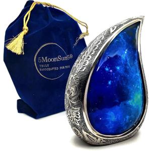 Galaxy Teardrop Urns for Human Ashes, Funeral Cremation Urn with Velvet Bag, Keepsake Urn for Adults, Large for your loved ones Urns for Blue Starry Sky Capacity10 inch (200 cubic inches) BY 5MOONSUN5