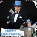 3 Pcs Halloween Costume for Men Included Blue Top Hat Green Textured Gloves and Bloody Inflatable Axe Dumber Costume for Women Adults Halloween Props Accessories