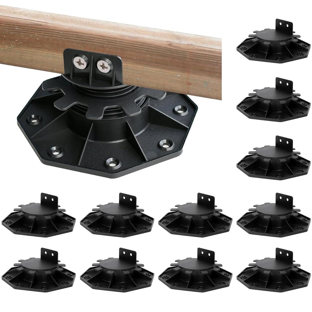 12 Pack Adjustable Deck Support, High Load Pedestal Deck Foundation Base Support for Floating Deck Platform Deck Floor Height Adjustable Range from 1-3/16" to 2-3/8", Black