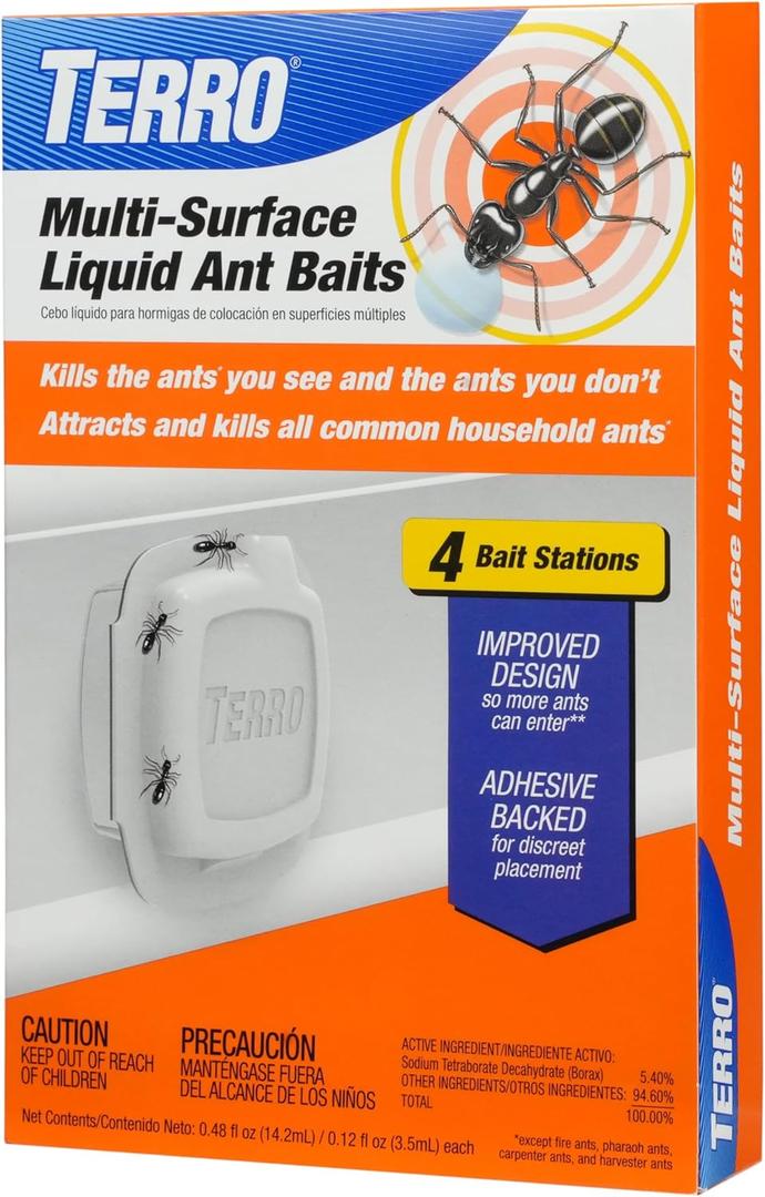 TERRO Indoor Liquid Ant Baits with Adhesive Strips for Discreet Baiting - TERRO Ant Trap and Bait Station - 4 Pack - T334B
