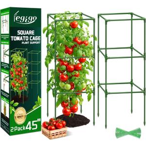 Legigo 2 Pack Square Tomato Cages- 45 Inch Heavy Duty Tomato Trellis for Climbing Plants Outdoor, Tomato Plant Support Stakes Cage Garden Trellis for Garden Raised Garden Bed Cucumbers Vegetables