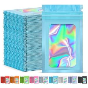JETMORE 300 Pcs Mylar Bags, Smell Proof Bags Foil Pouch, Holographic Resealable Bags for Small Business, Candy Sample Jewelry Bag Sealable Packaging for Party Favor Food Storage (4x6in-Blue)