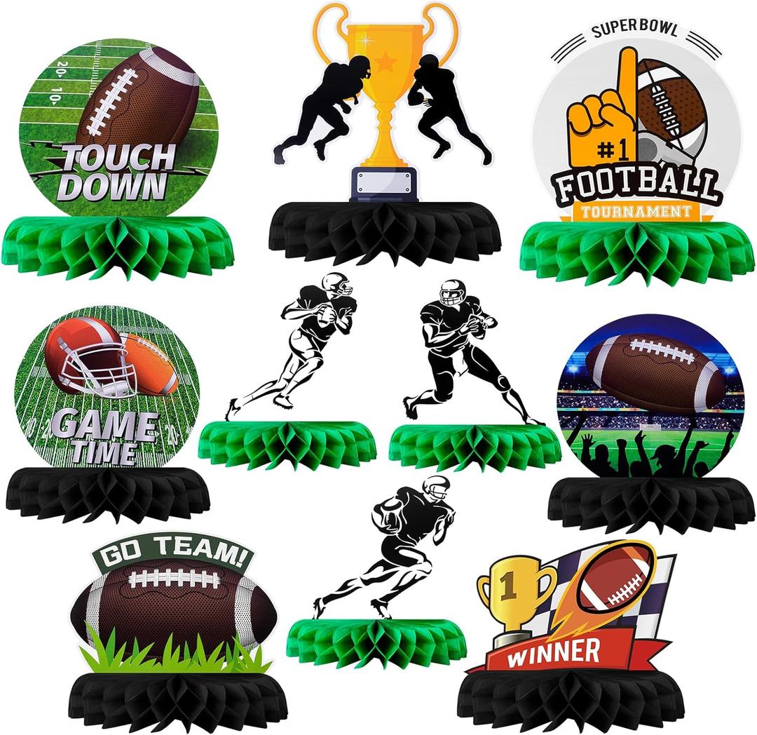 10PCS Football Party Decorations Football Honeycomb Centerpieces for Table Toppers for Football Game Birthday Party Favors