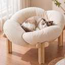22x22x13 Inch Elevated Flower Cat Bed Wooden with Fluffy Cushion, Pet Couch Sofa for Indoor Cats, Raised Kitty Lounge Chair Suitable for Puppy, Cat Furniture Living Room Bedroom