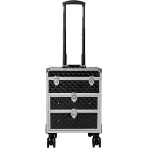Trolley Case Cosmetic Bag, Beauty Travel Case Wheeled Cosmetic Bag Nail Art Tattoo Trolley Bag,  22x13.5x9.5 inches, Black