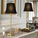 33'' Tall Vintage Table Lamp Set of 2, Candle Stick Buffet Lamps with Gold Leaf Finish and Black Linen Shades, 3-Way Dimmable Bulbs Included, Nightstand Lamps for Living Room Bedroom Dinning Entryway