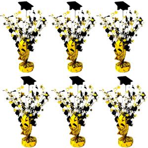 FUBININA 6 Pack 2026 Graduation Table Centerpiece Party Decoration Metallic Foil Spray Glitter Graduate Cap Decor Star Table Top for Graduation Parties Grad Ceremonies Party Favor, Black and Gold