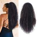 27 Inch Drawstring Ponytail Extension for Black Women Deep Curly Ponytail Extension Synthetic Mixed with Human Hair Hairpieces Afro Kinky Curly Pony Tail for Daily Use (Brown Highlight)