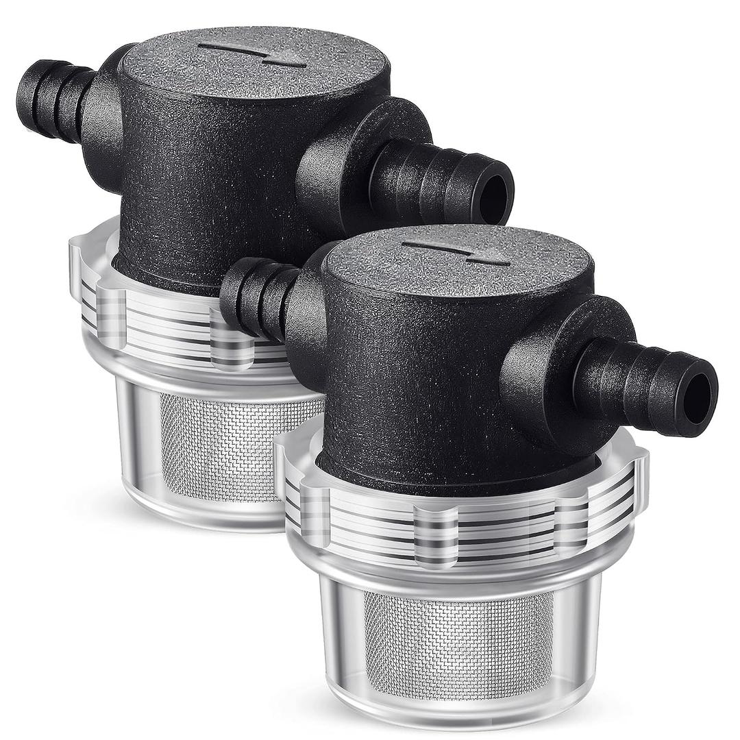1/2 Inches Water Pump Strainer, Compatible with 3/8 Inches Hose Barb In-Line Strainer Twist-On Pipe Sprayer Filter for Water Pump 12V Direct Current 80 PSI RV Camper Marine Boat Lawn (2)