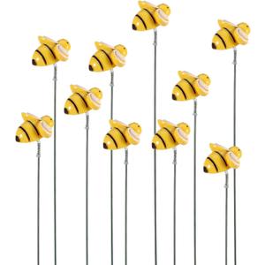 10PCS Bee Garden Stakes Decor Small Bees Yard Decor Metal Garden Stakes Honey Bee Decors Spring Summer Resin Bumble Bees Gardens Stake for Lawn Corridor Plant Pot Pathway Flower Bed